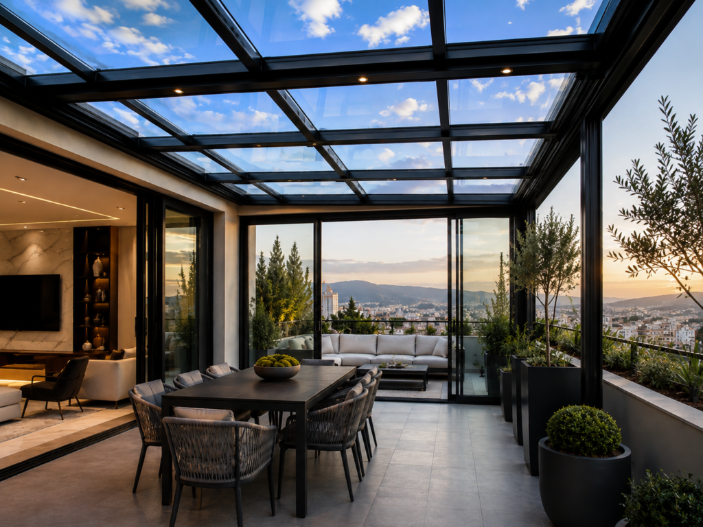 Glass movable roof terace2